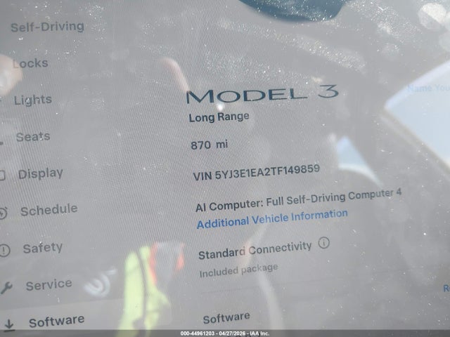 Aukcja sprzedaży 2026 Tesla Model 3 Premium Rear-wheel Drive/rear-wheel Drive, vin: 5YJ3E1EA2TF149859, numer aukcji: 44961203