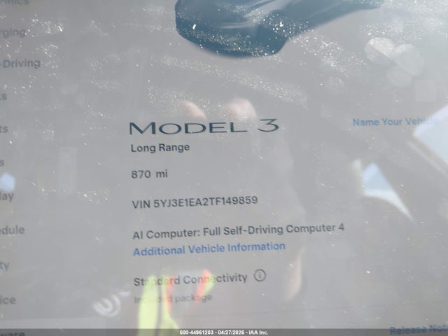 Aukcja sprzedaży 2026 Tesla Model 3 Premium Rear-wheel Drive/rear-wheel Drive, vin: 5YJ3E1EA2TF149859, numer aukcji: 44961203