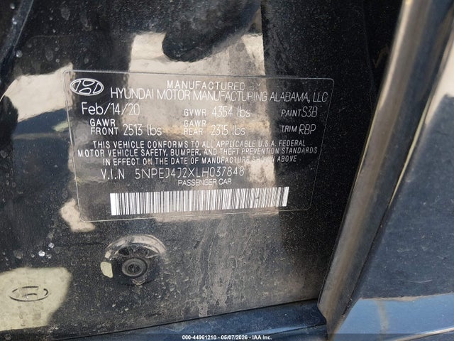 Aukcja sprzedaży 2020 Hyundai Sonata Sel Plus, vin: 5NPEJ4J2XLH037848, numer aukcji: 44961210