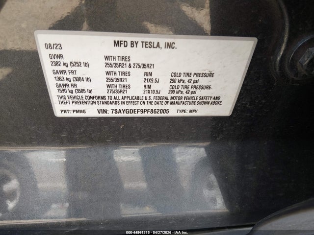 44961215 :رقم المزاد ، 7SAYGDEF9PF862005 vin ، 2023 Tesla Model Y Performance Dual Motor All-wheel Drive مزاد بيع