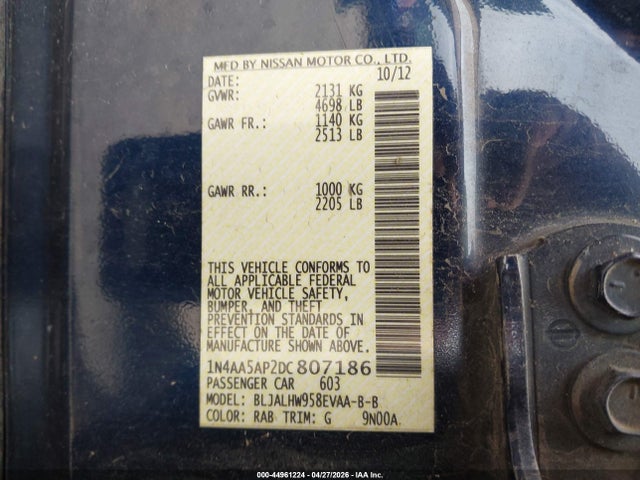 Aukcja sprzedaży 2013 Nissan Maxima 3.5 Sv, vin: 1N4AA5AP2DC807186, numer aukcji: 44961224