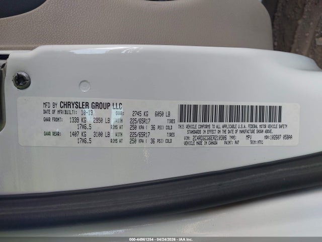 Продажа на аукционе авто 2014 Dodge Grand Caravan Sxt, vin: 2C4RDGCG6ER210306, номер лота: 44961254