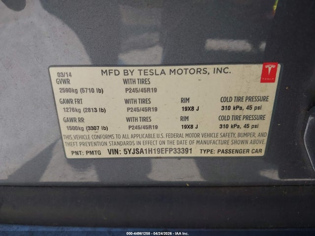 Продаж на аукціоні авто 2014 Tesla Model S P85, vin: 5YJSA1H19EFP33391, номер лоту: 44961258