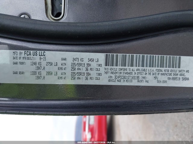 Продаж на аукціоні авто 2016 Dodge Journey Sxt, vin: 3C4PDCBG1GT103195, номер лоту: 44961260
