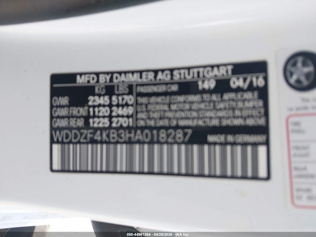 44961264 :رقم المزاد ، WDDZF4KB3HA018287 vin ، 2017 Mercedes-benz E 300 4matic مزاد بيع