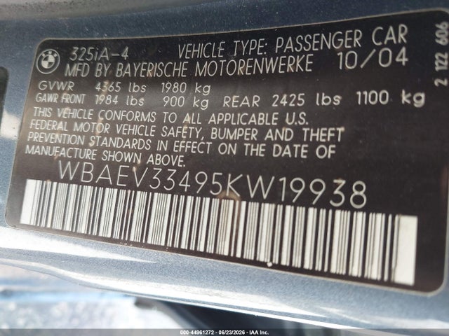44961272 :رقم المزاد ، WBAEV33495KW19938 vin ، 2005 Bmw 325i مزاد بيع