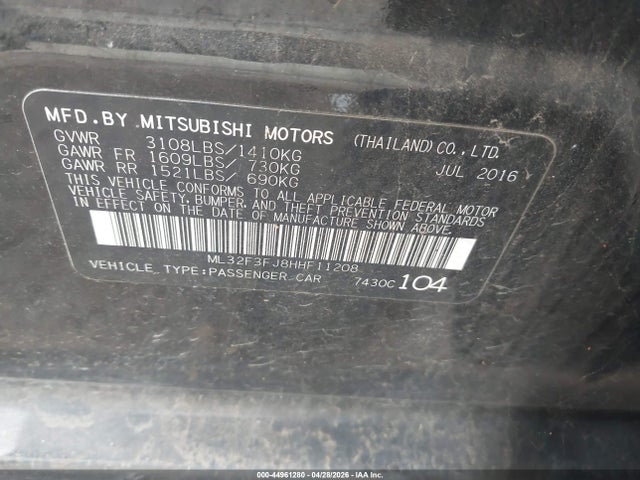 Mitsubishi Mirage G4 Es 2017 ML32F3FJ8HHF11208 Image 9