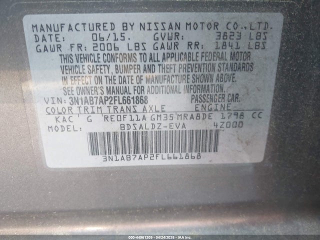 Aukcja sprzedaży 2015 Nissan Sentra Fe+ S/s/sl/sr/sv, vin: 3N1AB7AP2FL661868, numer aukcji: 44961309
