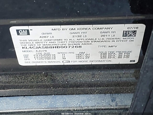 Aukcja sprzedaży 2017 Buick Encore Preferred, vin: KL4CJASB8HB007268, numer aukcji: 44961310