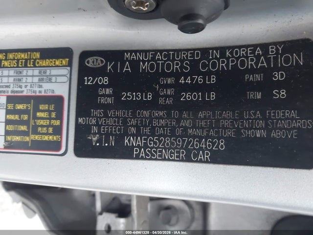 Aukcja sprzedaży 2009 Kia Rondo Lx, vin: KNAFG528597264628, numer aukcji: 44961328