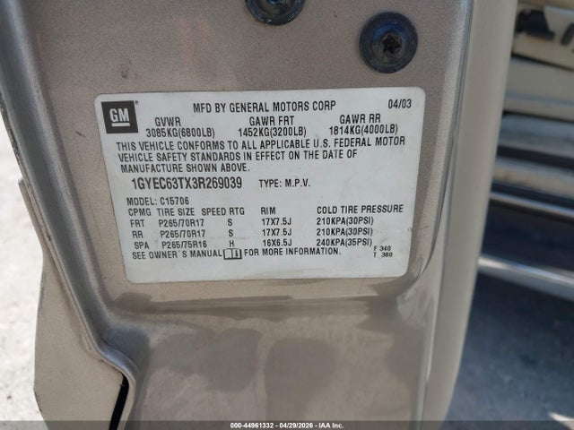 Продажа на аукционе авто 2003 Cadillac Escalade Standard, vin: 1GYEC63TX3R269039, номер лота: 44961332