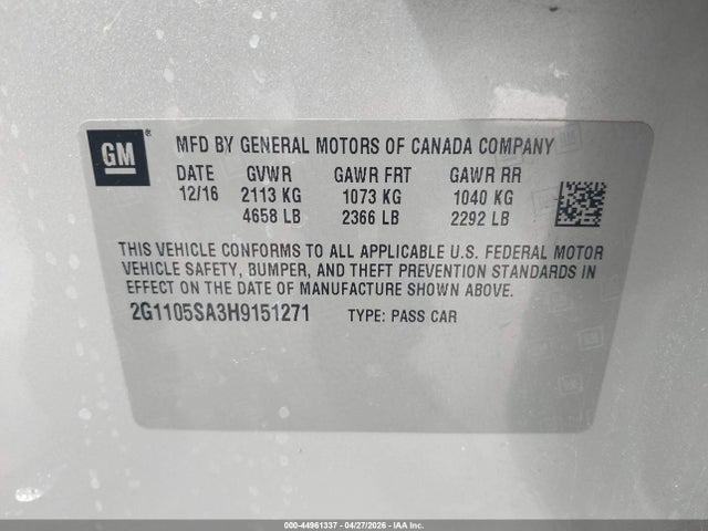 Продажа на аукционе авто 2017 Chevrolet Impala 1lt, vin: 2G1105SA3H9151271, номер лота: 44961337