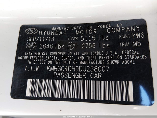 Продажа на аукционе авто 2013 Hyundai Genesis 5.0 R-spec, vin: KMHGC4DH9DU258007, номер лота: 44961339