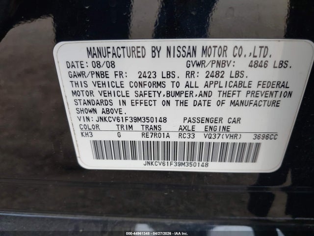 Aukcja sprzedaży 2009 Infiniti G37x, vin: JNKCV61F39M350148, numer aukcji: 44961348