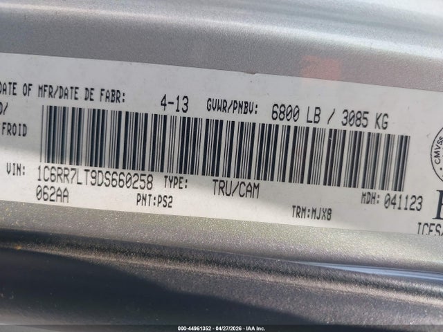 2013 Ram 1500 Slt მანქანა იყიდება აუქციონზე, vin: 1C6RR7LT9DS660258, აუქციონის ნომერი: 44961352