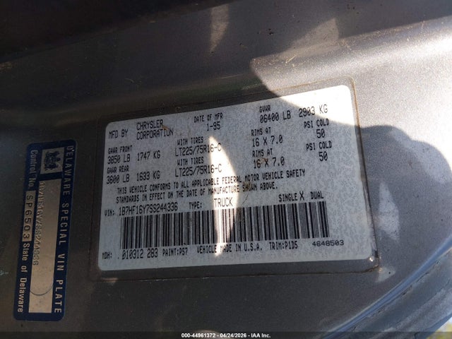 44961372 :رقم المزاد ، 1B7HF16Y7SS244336 vin ، 1995 Dodge Ram 1500 مزاد بيع
