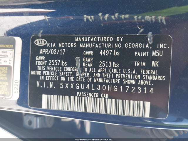 Aukcja sprzedaży 2017 Kia Optima Ex, vin: 5XXGU4L30HG172314, numer aukcji: 44961378