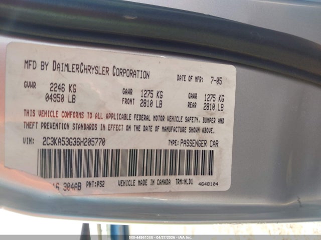 2006 Chrysler 300 Touring მანქანა იყიდება აუქციონზე, vin: 2C3KA53G36H205770, აუქციონის ნომერი: 44961388