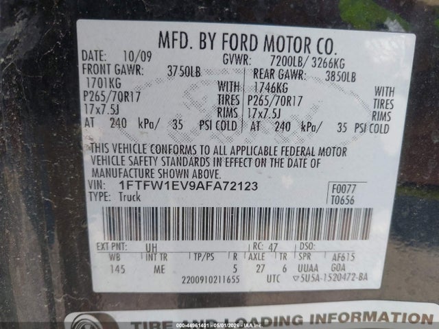 Продаж на аукціоні авто 2010 Ford F-150, vin: 1FTFW1EV9AFA72123, номер лоту: 44961401