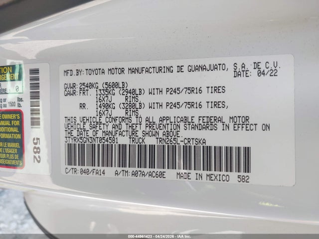 Toyota Tacoma Sr 2022 3TYRX5GN3NT054581 Image 9