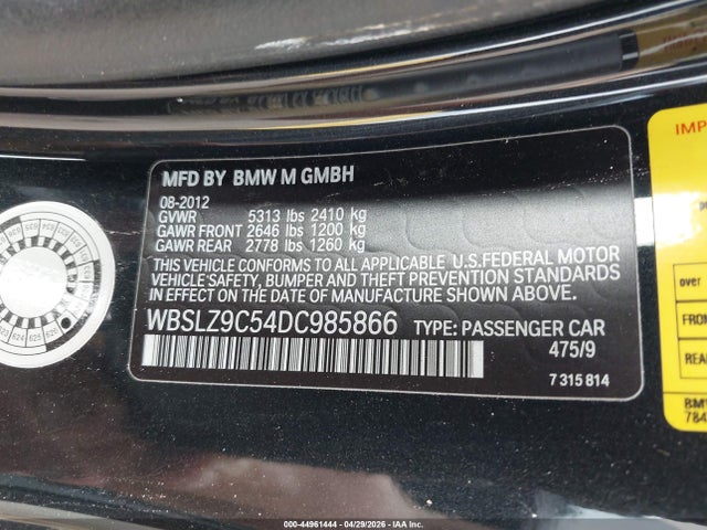 Aukcja sprzedaży 2013 Bmw M6, vin: WBSLZ9C54DC985866, numer aukcji: 44961444