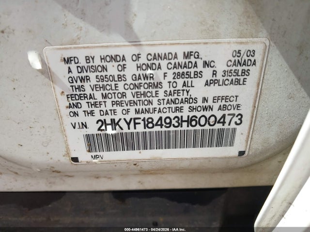 44961473 :رقم المزاد ، 2HKYF18493H600473 vin ، 2003 Honda Pilot Ex مزاد بيع