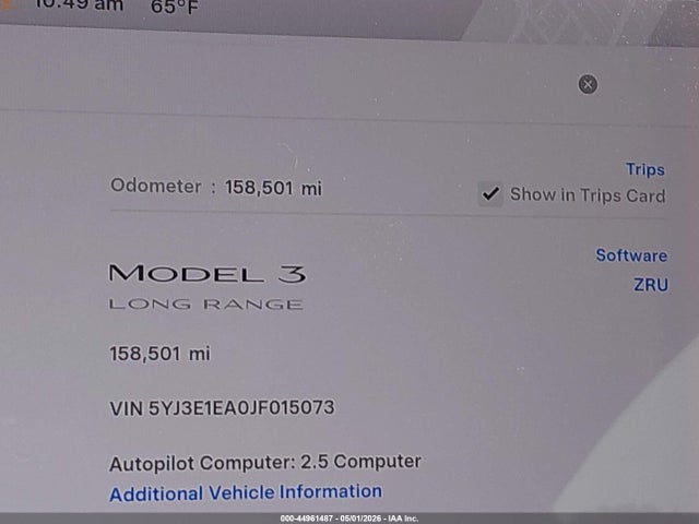 Продаж на аукціоні авто 2018 Tesla Model 3 Long Range/mid Range, vin: 5YJ3E1EA0JF015073, номер лоту: 44961487