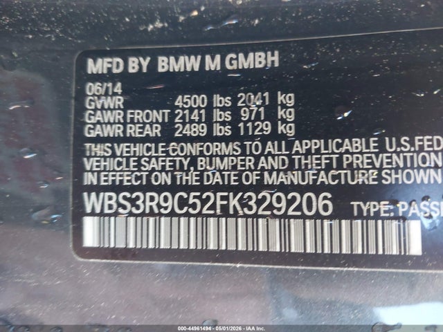 2015 Bmw M4 მანქანა იყიდება აუქციონზე, vin: WBS3R9C52FK329206, აუქციონის ნომერი: 44961494