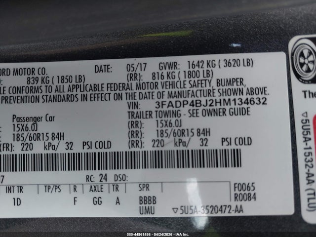 Продаж на аукціоні авто 2017 Ford Fiesta Se, vin: 3FADP4BJ2HM134632, номер лоту: 44961498