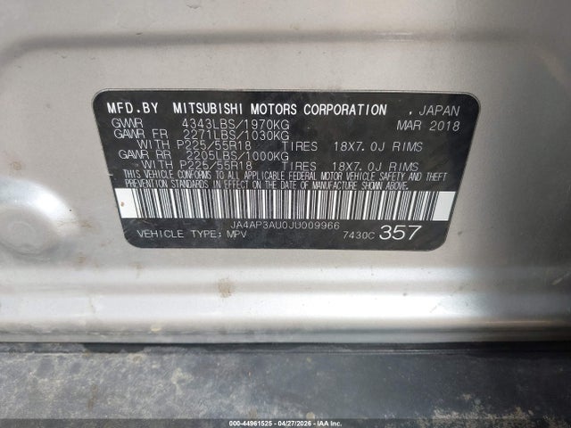 Aukcja sprzedaży 2018 Mitsubishi Outlander Sport 2.0 Le, vin: JA4AP3AU0JU009966, numer aukcji: 44961525