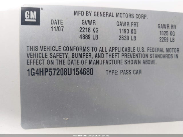 44961563 :رقم المزاد ، 1G4HP57208U154680 vin ، 2008 Buick Lucerne Cx مزاد بيع