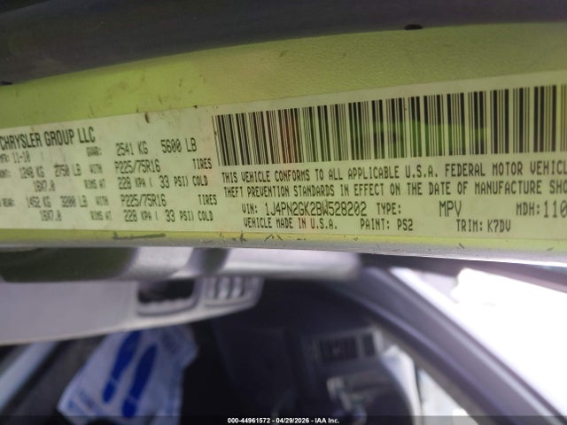 Продажа на аукционе авто 2011 Jeep Liberty Sport, vin: 1J4PN2GK2BW528202, номер лота: 44961572