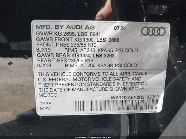 2024 Audi Q5 Premium 55 Tfsi E S Line Quattro S Tronic მანქანა იყიდება აუქციონზე, vin: WA1G2AFY2R2142390, აუქციონის ნომერი: 44961578