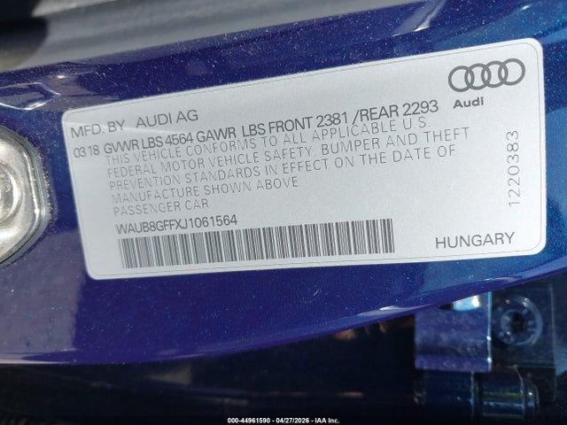Продаж на аукціоні авто 2018 Audi A3 2.0t Premium/2.0t Tech Premium, vin: WAUB8GFFXJ1061564, номер лоту: 44961590