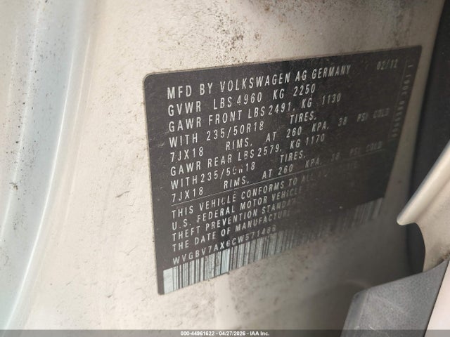 Продажа на аукционе авто 2012 Volkswagen Tiguan Se, vin: WVGBV7AX6CW571486, номер лота: 44961622