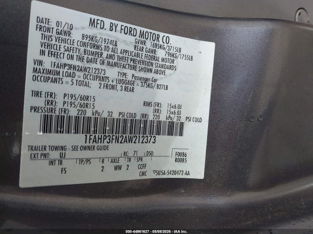Aukcja sprzedaży 2010 Ford Focus Se, vin: 1FAHP3FN2AW212373, numer aukcji: 44961627