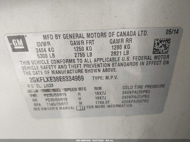 Продажа на аукционе авто 2014 Gmc Terrain Slt-1, vin: 2GKFLXE38E6334969, номер лота: 44961646
