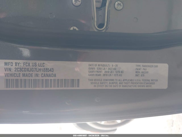 Продажа на аукционе авто 2020 Dodge Charger Sxt Awd, vin: 2C3CDXJG7LH188543, номер лота: 44961657