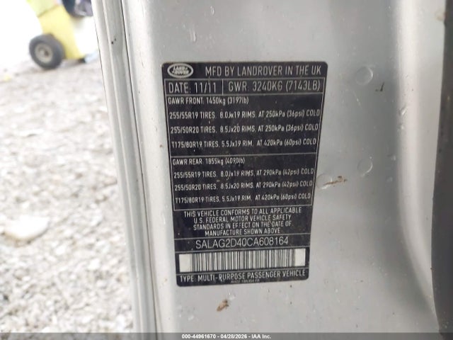 Aukcja sprzedaży 2012 Land Rover Lr4, vin: SALAG2D40CA608164, numer aukcji: 44961670