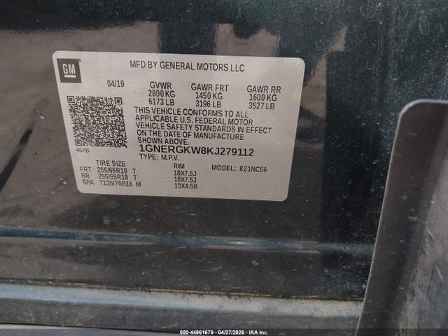 1GNERGKW8KJ279112 Chevrolet Traverse 1lt