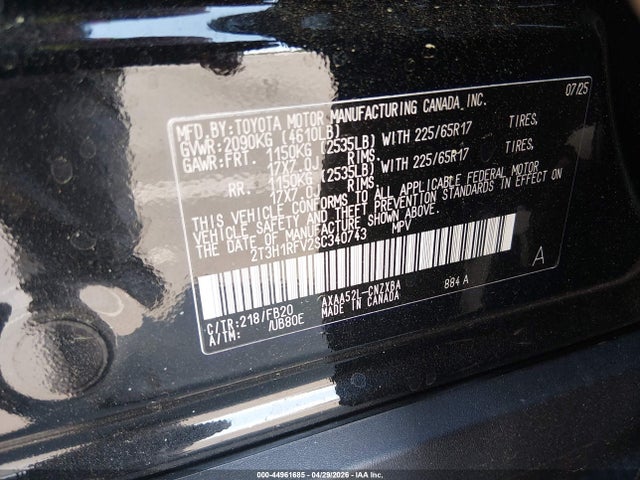 2025 Toyota Rav4 Le მანქანა იყიდება აუქციონზე, vin: 2T3H1RFV2SC340743, აუქციონის ნომერი: 44961685