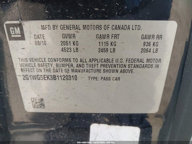 Продаж на аукціоні авто 2011 Chevrolet Impala Lt, vin: 2G1WG5EK3B1120310, номер лоту: 44961688
