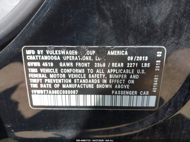 Aukcja sprzedaży 2014 Volkswagen Passat 1.8t Se, vin: 1VWBT7A38EC033087, numer aukcji: 44961723
