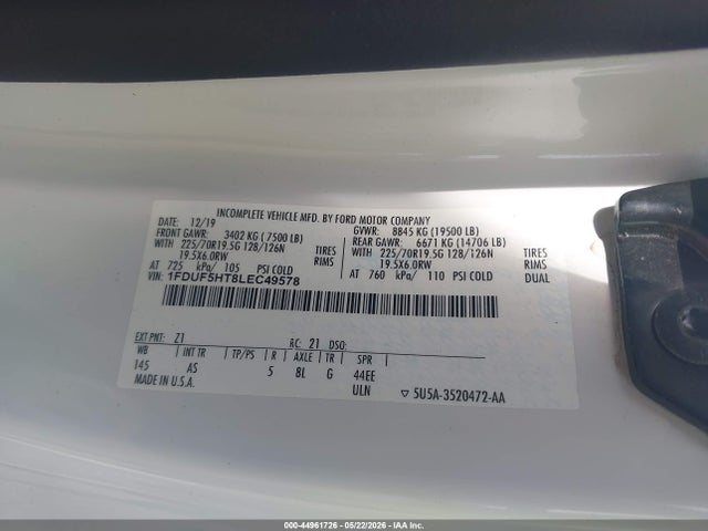 Продаж на аукціоні авто 2020 Ford F-550 Chassis Xl, vin: 1FDUF5HT8LEC49578, номер лоту: 44961726