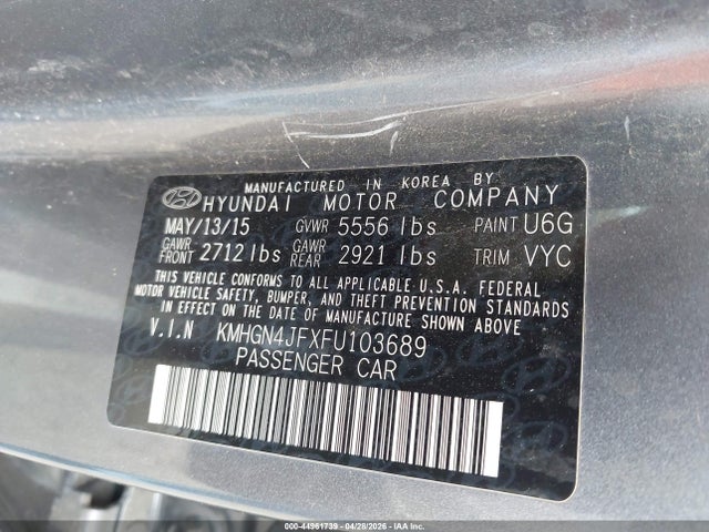 Продажа на аукционе авто 2015 Hyundai Genesis 5.0, vin: KMHGN4JFXFU103689, номер лота: 44961739