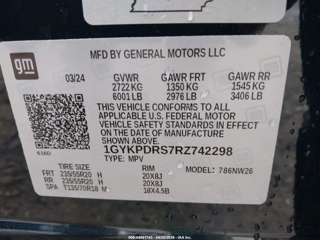 2024 Cadillac Xt6 Awd Premium Luxury მანქანა იყიდება აუქციონზე, vin: 1GYKPDRS7RZ742298, აუქციონის ნომერი: 44961743