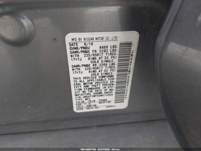 Продажа на аукционе авто 2016 Nissan Rogue S, vin: JN8AT2MT5GW010384, номер лота: 44961756