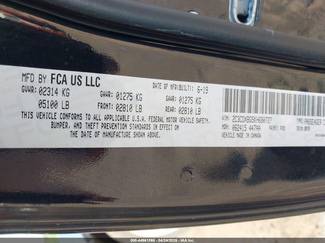 Aukcja sprzedaży 2019 Dodge Charger Sxt Rwd, vin: 2C3CDXBG5KH680727, numer aukcji: 44961768