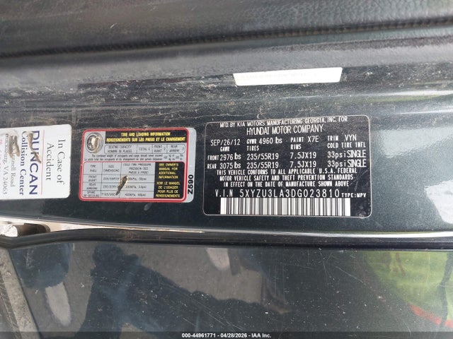 44961771 :رقم المزاد ، 5XYZU3LA3DG023810 vin ، 2013 Hyundai Santa Fe Sport 2.0t مزاد بيع