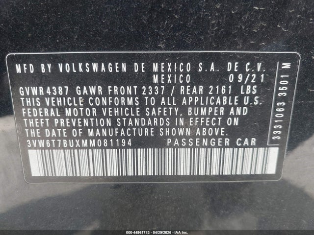 Продажа на аукционе авто 2021 Volkswagen Jetta Gli 2.0t Autobahn/2.0t S, vin: 3VW6T7BUXMM081194, номер лота: 44961783